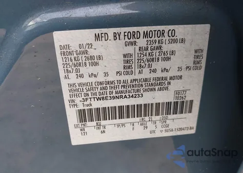 2022 Ford Maverick Lariat из США, поврежденный, VIN 3FTTW8E39NRA34233